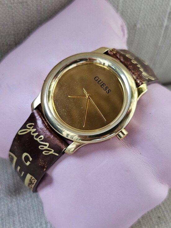 Guess Accessories - Vintage Guess Wristwatch Unisex Brown Leather Strap Gold Tone Face Analog Watch